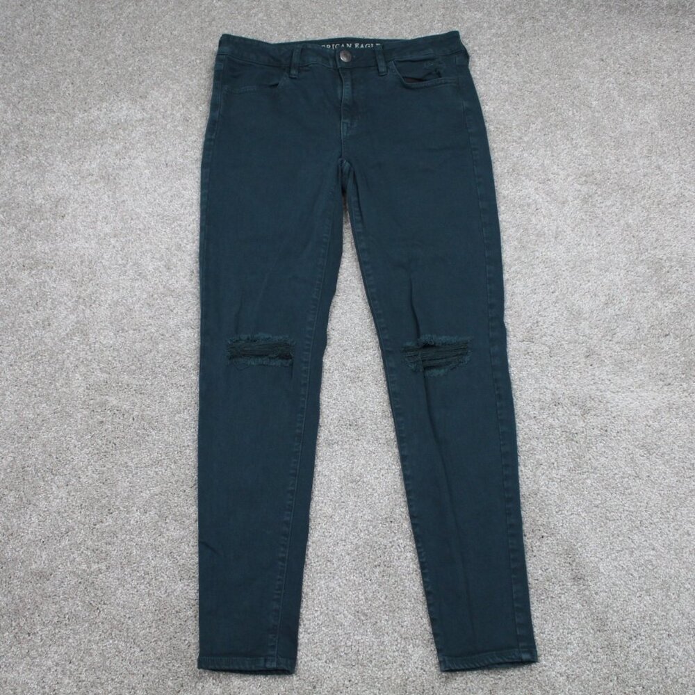 American Eagle Super Stretch X Jeans Womens 10x29" Green Jegging‎ Distressed